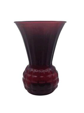 Vintage Anchor Hocking Large 9" Tall Royal Ruby Red Glass Pineapple Fluted Vase